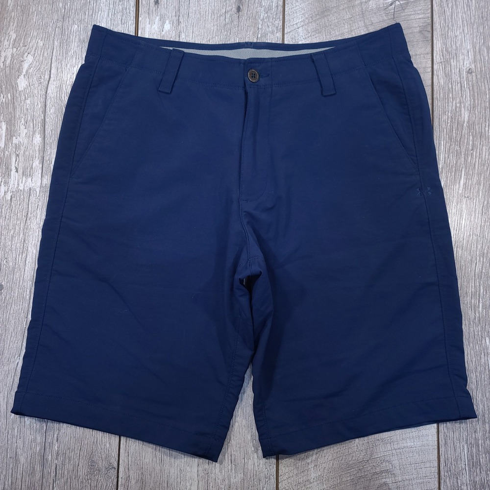 Under Armour Golf Shorts Men 34 Navy Blue HeatGear Performance Loose Fit